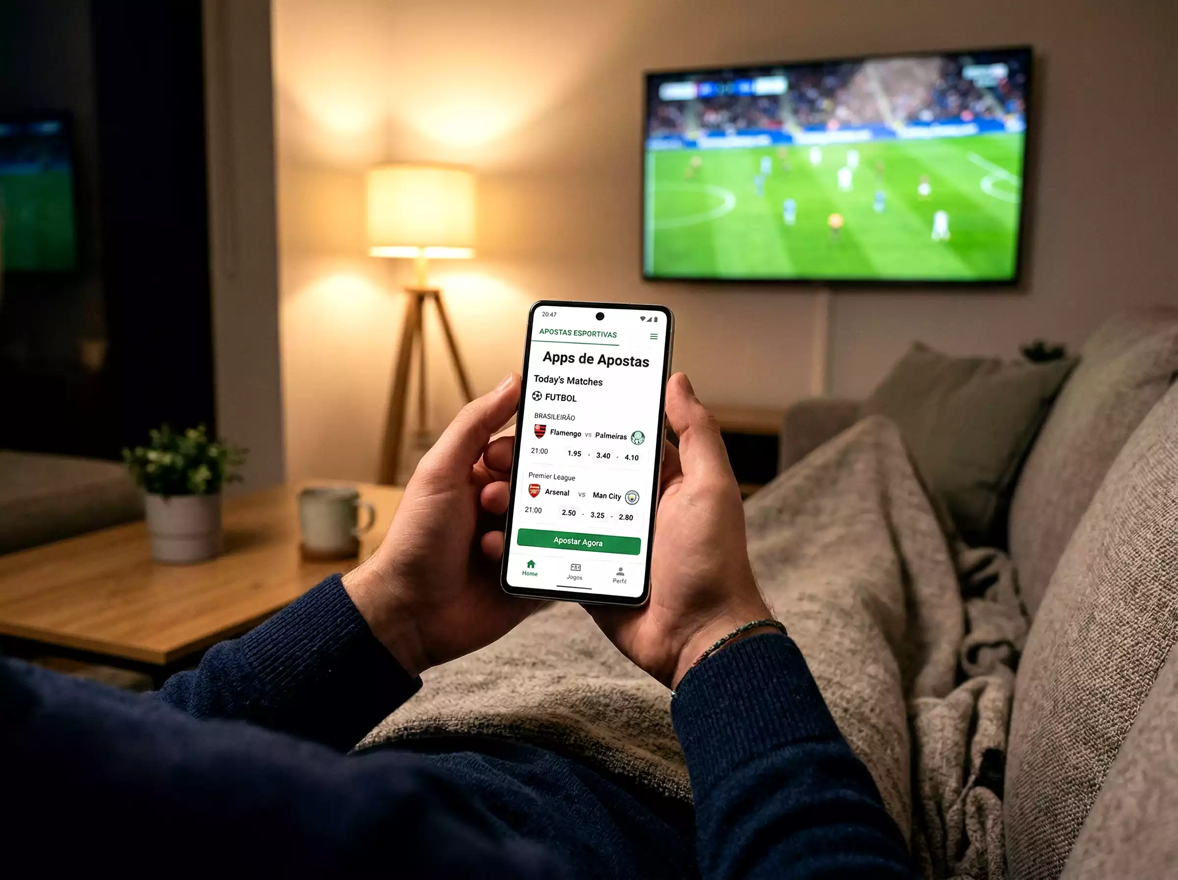Telemóvel a mostrar aplicação de apostas desportivas