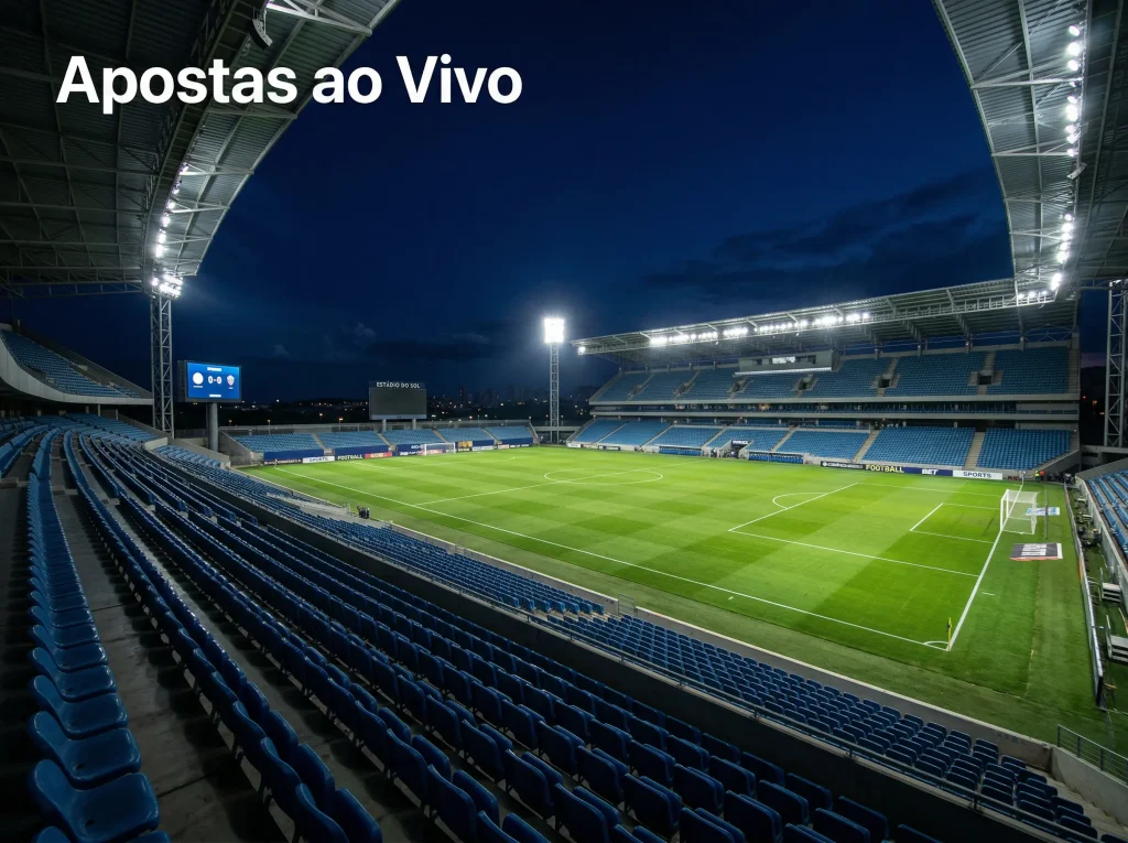Estádio de futebol iluminado durante jogo noturno para apostas ao vivo