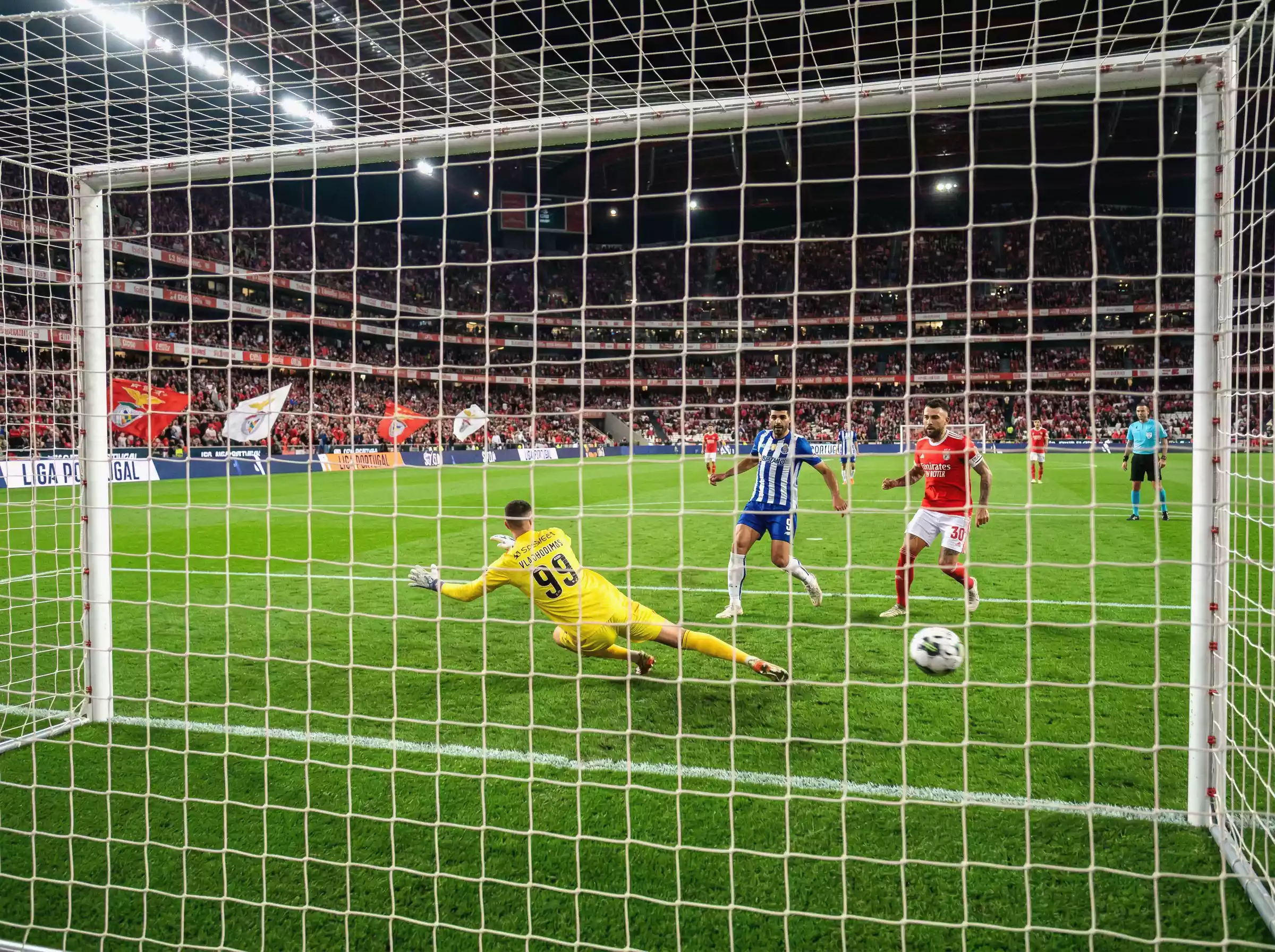Estádio de futebol em Portugal durante jogo da Primeira Liga