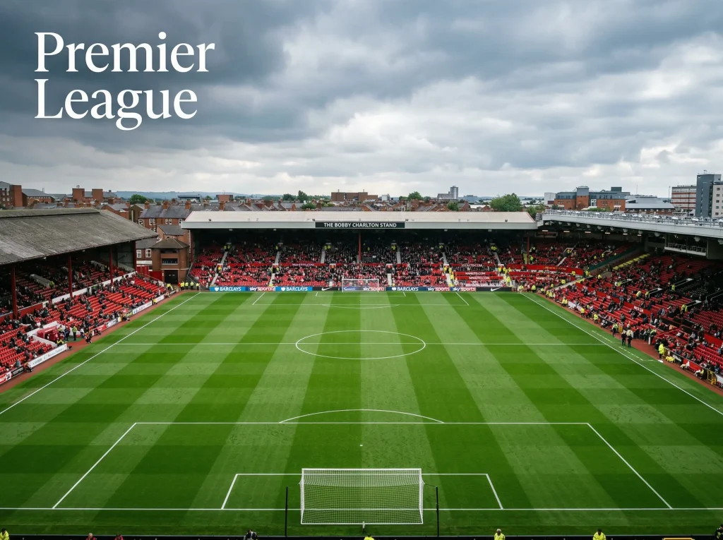 Campo de futebol relvado com balizas num estádio inglês