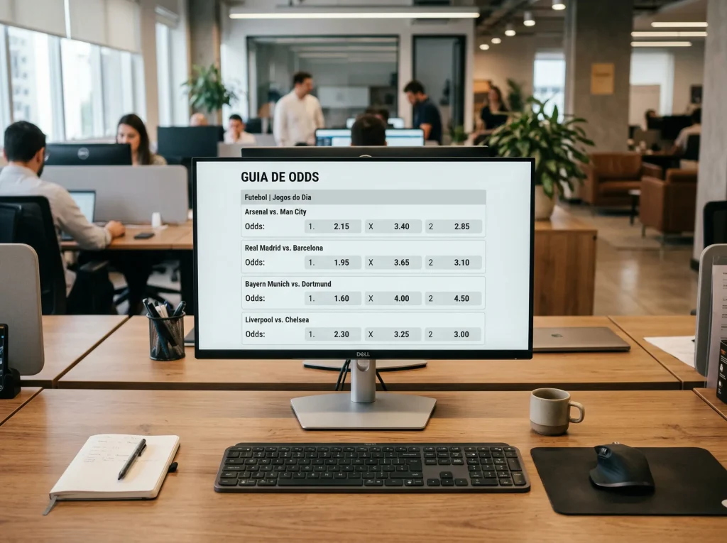 Ecrã de computador com odds decimais de futebol