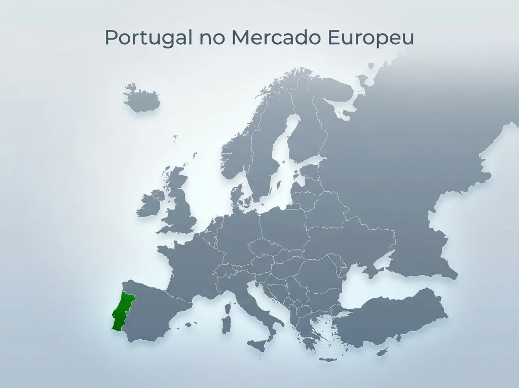 Mapa da Europa com bandeira de Portugal em destaque